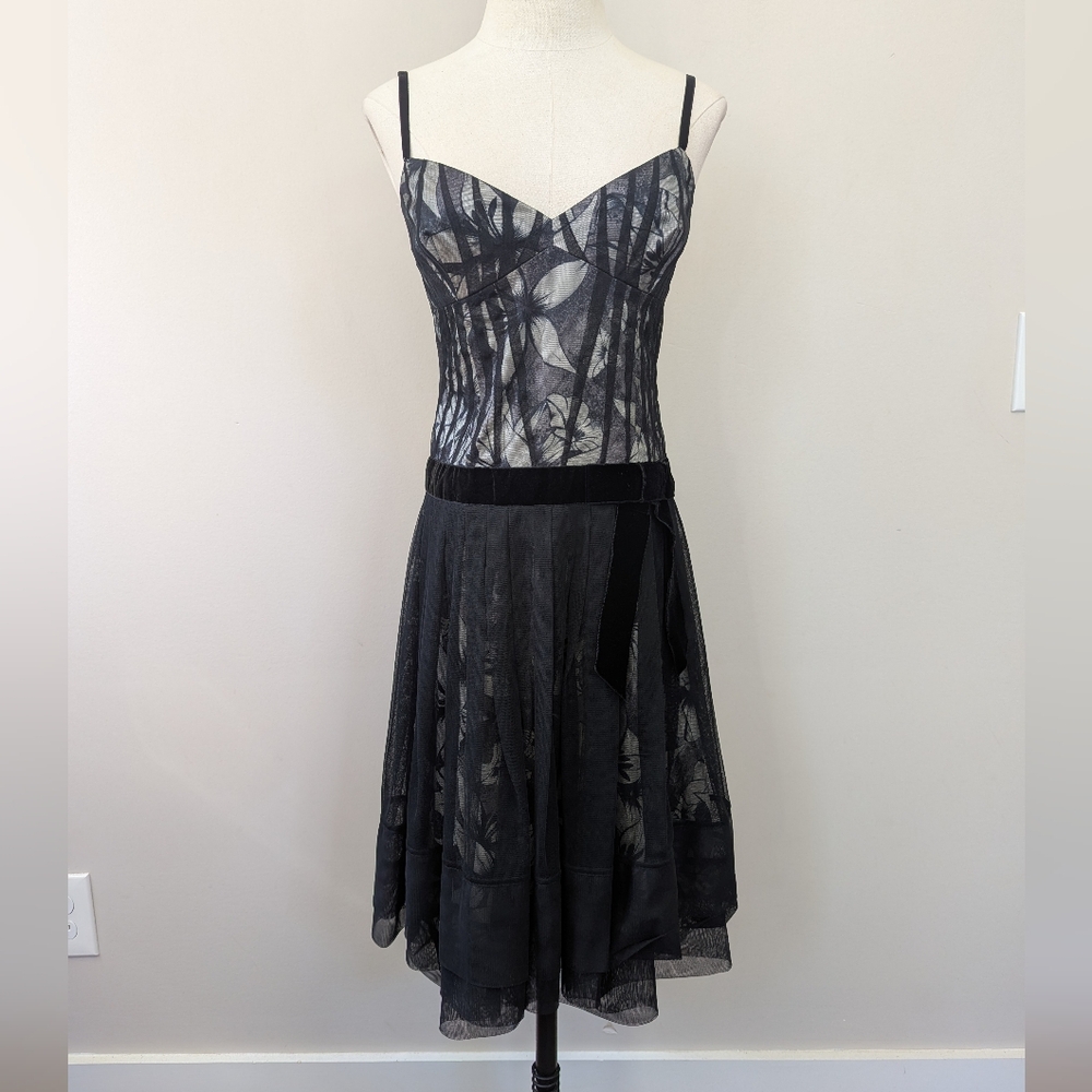 Karen Millen Layered Floral Mesh Dress With Velvet‎ Bow